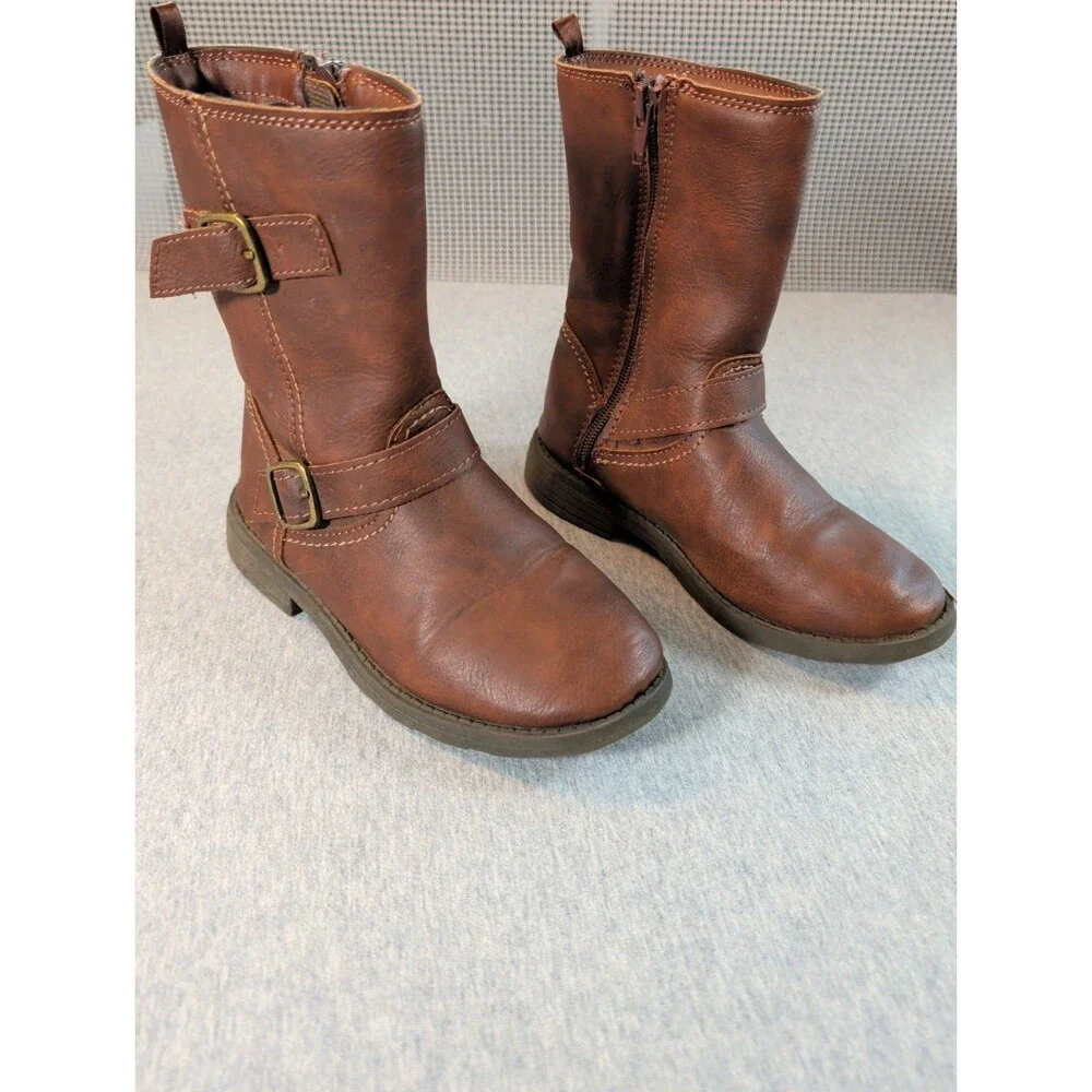 Carters Girls Erica/Lumi Brown Faux Leather Mid-Calf Riding Boots Size 1M